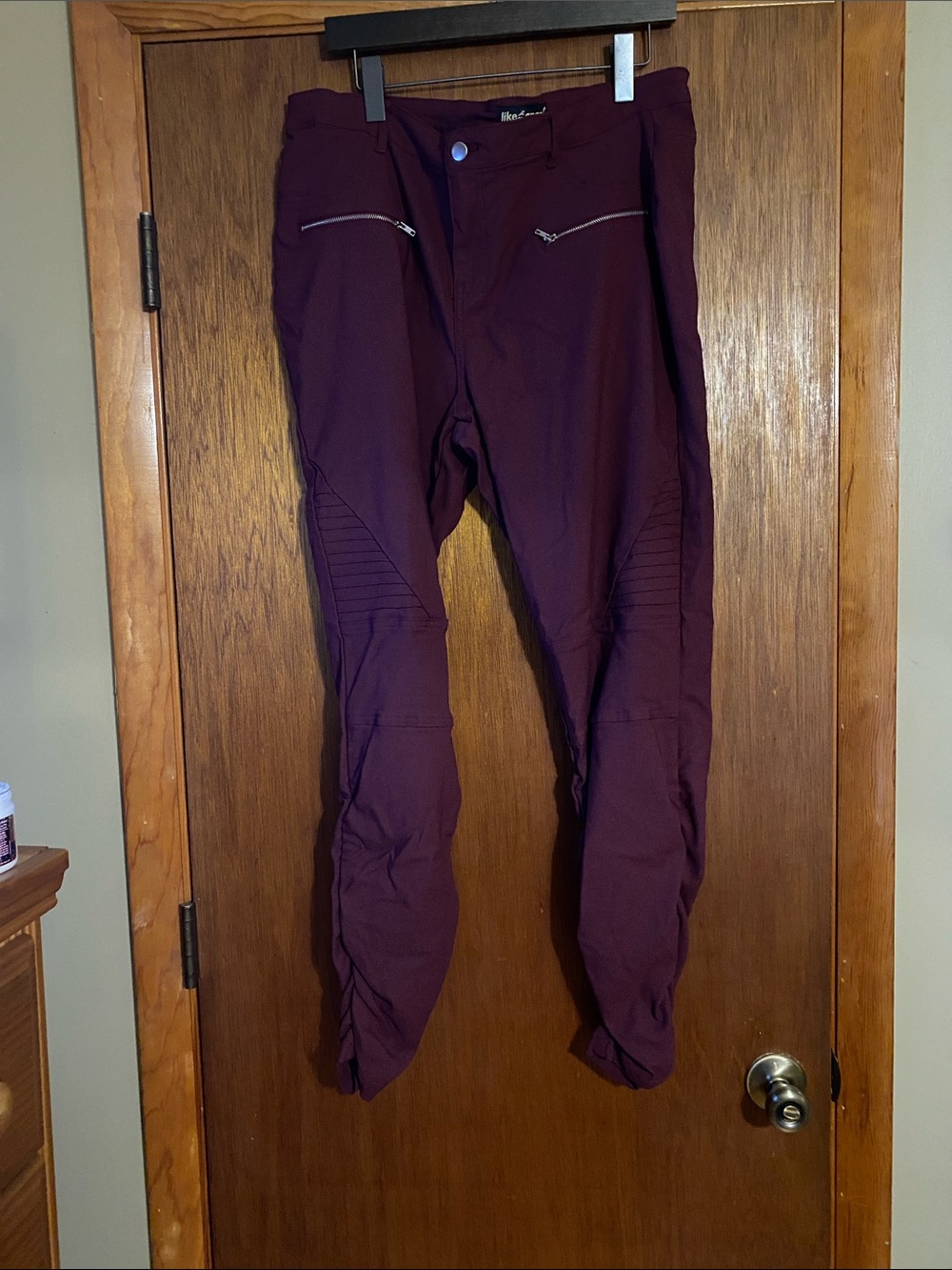 like an angel Burgundy Moto-Style Women’s Pants